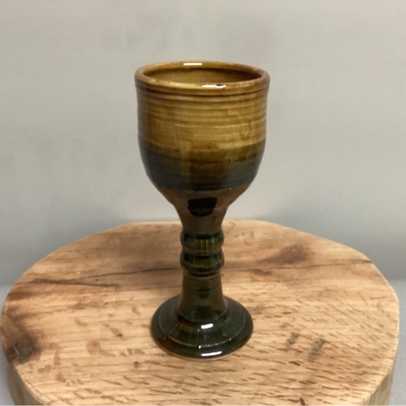 Beautiful Ceramic Crafted Goblet in deep greens & deep yellows - Very Nice - Picture 3 of 11